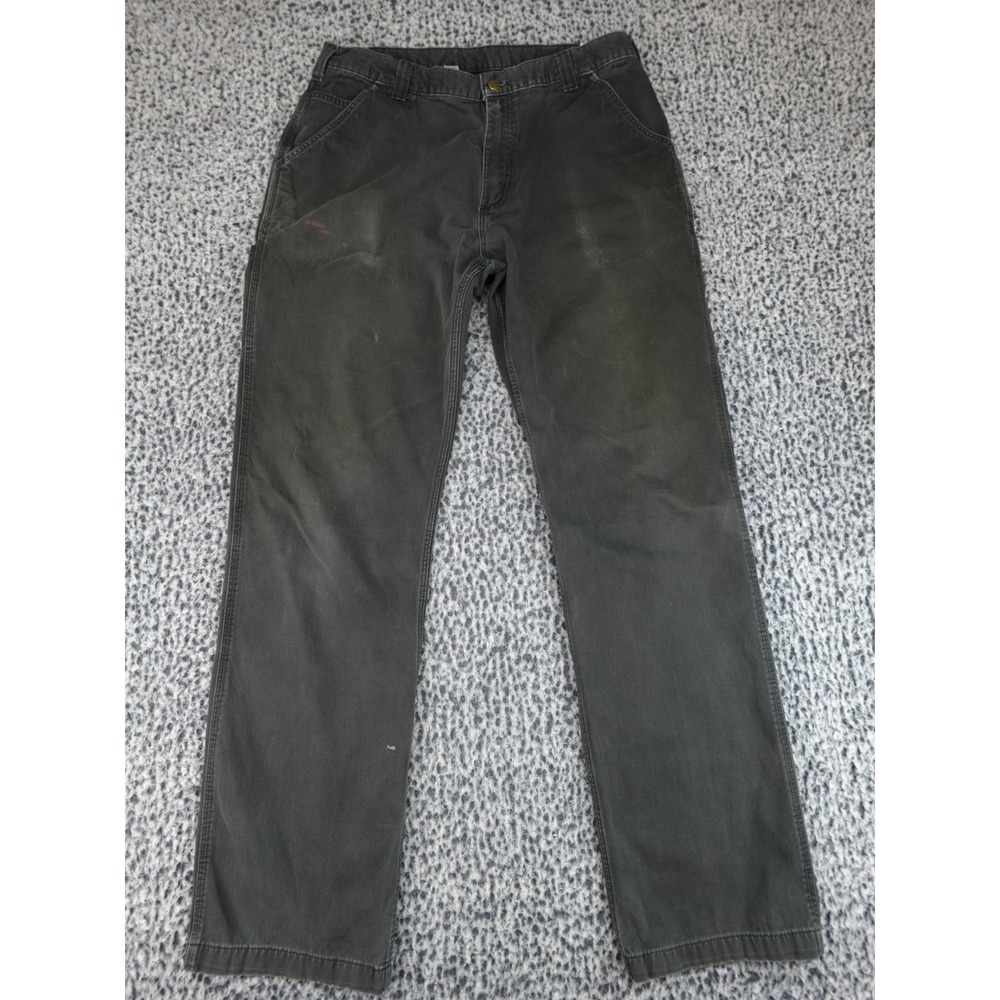 Carhartt Carpenter Pants Mens 36x36 Dark Gray Distressed Workwear Cotton Canvas - Picture 1 of 12